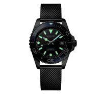 Montre HYDROCONQUEST lunette céramique bleue, Bracelet Milanais acier, Cadran noir laqué poli