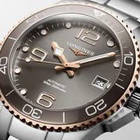 Montre HYDROCONQUEST lunette céramique PVD ros, Bracelet acier, Cadran gris soleillé