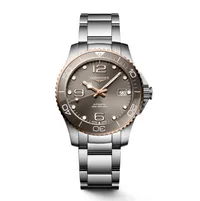 Montre HYDROCONQUEST lunette céramique PVD ros, Bracelet acier, Cadran gris soleillé
