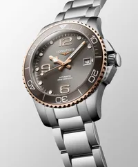Montre HYDROCONQUEST lunette céramique PVD ros, Bracelet acier, Cadran gris soleillé