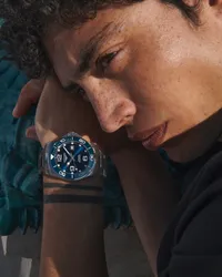 Montre HYDROCONQUEST lunette céramique Bracelet acier, Cadran bleu soleillé