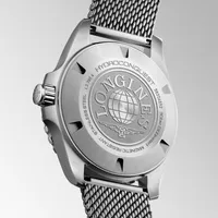 Montre HYDROCONQUEST lunette céramique grise, Bracelet Milanais acier, Cadran noir laqué poli