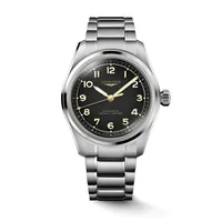 Montre LONGINES SPIRIT PILOT, Bracelet acier, Cadran noir mat chiffres arabes appliqués et aiguilles dorées