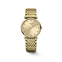 Montre LA GRANDE CLASSIQUE DE LONGINES, Bracelet PVD jaune, Cadran doré 12 diamants950