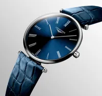 Montre LA GRANDE CLASSIQUE DE LONGINES Bracelet alligator bleu, Boucle ardillon, Cadran bleu soleillé