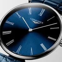 Montre LA GRANDE CLASSIQUE DE LONGINES Bracelet alligator bleu, Boucle ardillon, Cadran bleu soleillé