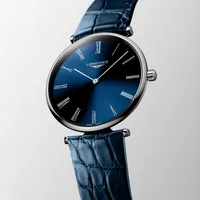 Montre LA GRANDE CLASSIQUE DE LONGINES Bracelet alligator bleu, Boucle ardillon, Cadran bleu soleillé