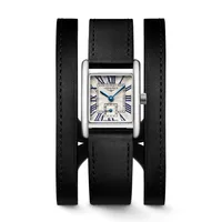 Montre MINI DOLCEVITA Bracelet veau noir double tour interchangeable, Boucle ardillon, Cadran argenté flinqué