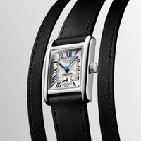 Montre MINI DOLCEVITA Bracelet veau noir double tour interchangeable, Boucle ardillon, Cadran argenté flinqué