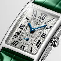 Montre LONGINES DOLCEVITA Bracelet alligator vert interchangeable, Boucle ardillon, Cadran argenté flinqué