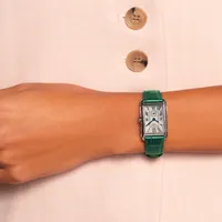 Montre LONGINES DOLCEVITA Bracelet alligator vert interchangeable, Boucle ardillon, Cadran argenté flinqué