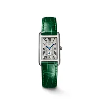 Montre LONGINES DOLCEVITA Bracelet alligator vert interchangeable, Boucle ardillon, Cadran argenté flinqué
