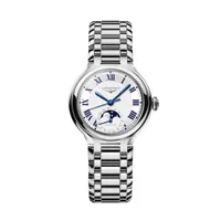Montre Longines PrimaLuna, bracelet acier, cadran argenté chiffres romains