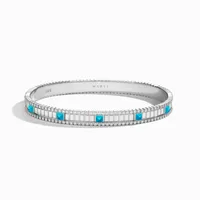 Bracelet Jonc Marli New York en Or blanc avec diamants et turquoise