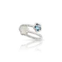Bague Pasquale Bruni Figlia Dei Fiori en or blanc, topaze blue london, pierre de lune et diamants blancs