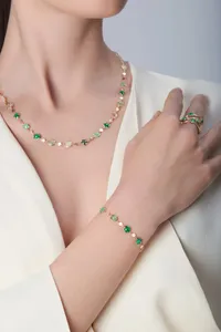 Bracelet FIGLIA DEI FIORI Agate verte, Pierre de lune blanche, Malachite, Chrysoprase, Prasiolite, Aventurine verte, Agate mousse et Diamant