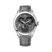 Montre ROYALE SAPHIR Grise Bracelet alligator gris, Boucle déployante, Cadran saphir teinté gris d'ombre
