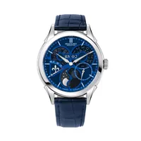 Montre ROYALE SAPHIR Bleue, Bracelet alligator bleu, Boucle déployante, Cadran saphir teinté bleu avec insert bleu nuit métal