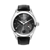 Montre ROYALE GMT Bracelet alligator noir, Boucle déployante, Cadran gris anthracite soleillé