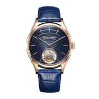 Montre ROYALE TOURBILLON n°1/24 Bracelet alligator bleu, Boucle ardillon en or rose, Cadran bleu texturé goutte d’eau