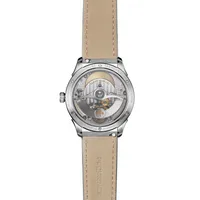 Montre ROYALE PARIS Grande Date et Lune, Bracelet cuir nubuck gris perle interchangeable, Boucle déployante, Cadran bleu glacier