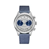 Montre ROYALE PARIS CHRONO, Bracelet cordura bleu, Boucle déployante, Cadran argenté compteurs bleus