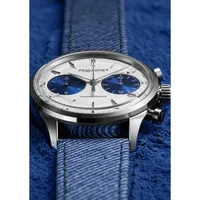Montre ROYALE PARIS CHRONO, Bracelet cordura bleu, Boucle déployante, Cadran argenté compteurs bleus