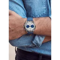 Montre ROYALE PARIS CHRONO, Bracelet cordura bleu, Boucle déployante, Cadran argenté compteurs bleus