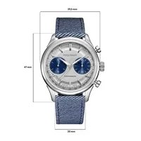 Montre ROYALE PARIS CHRONO, Bracelet cordura bleu, Boucle déployante, Cadran argenté compteurs bleus