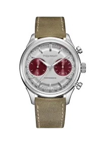 Montre ROYALE PARIS CHRONO, Bracelet cordura noir, Boucle déployante, Cadran argenté compteurs rouges