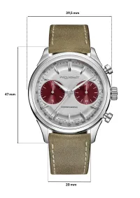 Montre ROYALE PARIS CHRONO, Bracelet cordura noir, Boucle déployante, Cadran argenté compteurs rouges