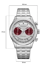 Montre ROYALE PARIS CHRONO, Bracelet cordura noir, Boucle déployante, Cadran argenté compteurs rouges