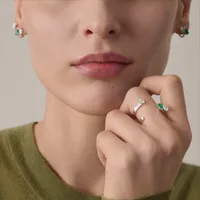 Bague Repossi Serti sur Vide en Or Blanc avec Diamants et Émeraude