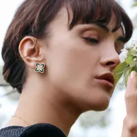Boucles d'oreilles Princess Flower en Or Rose et Malachite