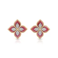 Boucles d'oreilles Roberto Coin Princess Flower en or jaune, rhodonite et diamants