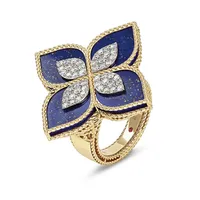 Bague Roberto Coin Princess Flower en or jaune, lapis lazuli et diamants