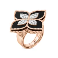 Bague Princess Flower en Or Rose Diamants et Jade noir