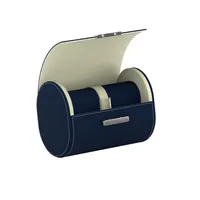 Etui pour montres POCHETTE 2 en cuir bleu de minuit et crème