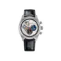 Montre CHRONOMASTER EL PRIMERO OPEN Bracelet alligator noir, Boucle déployante, Cadran argenté soleillé avec 2 compteurs de couleur