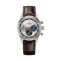 Montre CHRONOMASTER EL PRIMERO ORIGINAL 1969 Bracelet alligator brun C713, Boucle déployante, Cadran soleillé argenté et compteurs de 3 couleurs