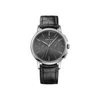 Montre ELITE CHRONOGRAPH CLASSIC Bracelet en alligator noir doublé caoutchouc C493, Boucle déployante, Cadran noir fumé