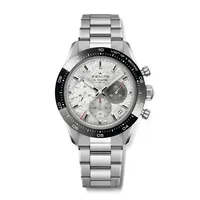 Montre CHRONOMASTER SPORT lunette céramique noire, Bracelet acier, Cadran météorite avec 3 compteurs de couleurs