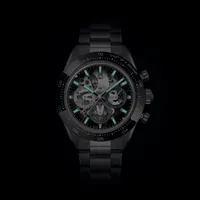 Montre CHRONOMASTER SPORT Skeleton lunette céramique noire, Bracelets acier et caoutchouc noir, Cadran verre saphir dégradé avec 3 compteurs de couleurs