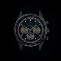 Montre CHRONOMASTER ORIGINAL LAPIS LAZULI Triple Calendar, Bracelets cuir bleu et acier, Boucle déployante, Cadran Lapis-Lazuli avec compteurs argentés
