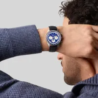 Montre CHRONOMASTER ORIGINAL LAPIS LAZULI Triple Calendar, Bracelets cuir bleu et acier, Boucle déployante, Cadran Lapis-Lazuli avec compteurs argentés