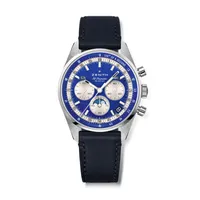 Montre CHRONOMASTER ORIGINAL LAPIS LAZULI Triple Calendar, Bracelets cuir bleu et acier, Boucle déployante, Cadran Lapis-Lazuli avec compteurs argentés