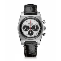 Montre CHRONOMASTER REVIVAL EL PRIMERO A384 Bracelet alligator noir doublé de caoutchouc, Boucle ardillon, Cadran laqué blanc avec compteurs noirs