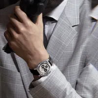 Montre CHRONOMASTER REVIVAL EL PRIMERO A384 Bracelet alligator noir doublé de caoutchouc, Boucle ardillon, Cadran laqué blanc avec compteurs noirs