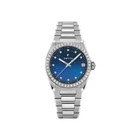 Montre DEFY MIDNIGHT lunette sertie diamants Bracelet acier et 3 bracelets caoutchouc doublés de cuir gris, blanc et bleu, Boucle déployante, Cadran bleu gradient 11 diamants