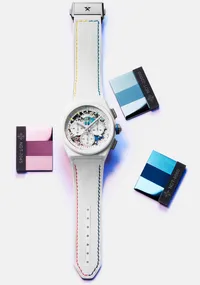 Montre DEFY 21 CHROMA II Ed. Limitée 500 ex. Bracelet caoutchouc blanc surpiqures arc-en-ciel, Boucle déployante, Cadran ajouré